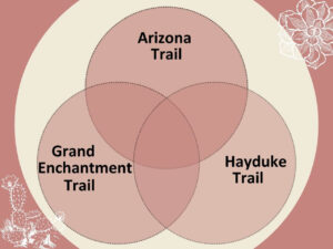 Venn diagram to compare 3 desert thru-hikes: the Arizona Trail, Grand Enchantment Trail, and Hayduke trail.