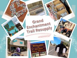Graphic composed of several Grand Enchantment Trail resupply photos.