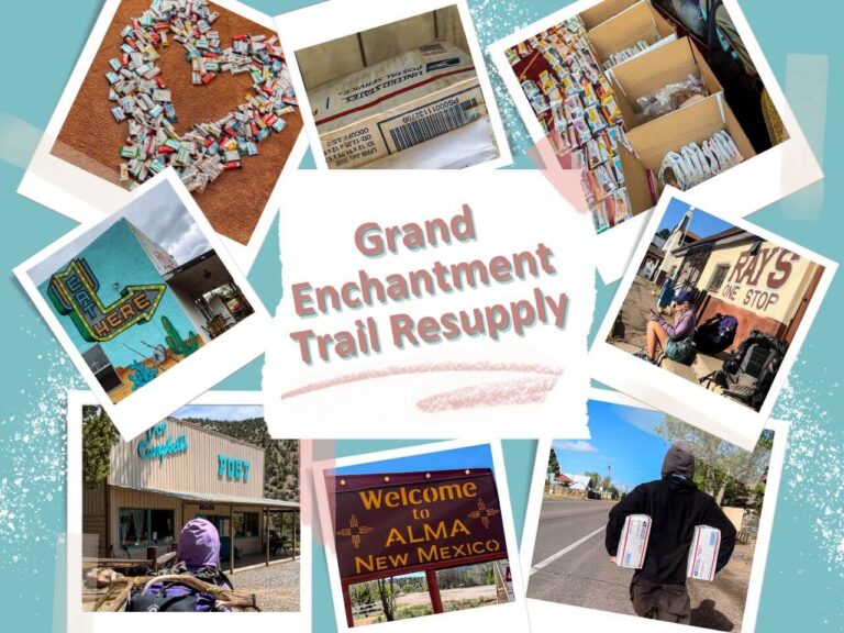 Graphic composed of several Grand Enchantment Trail resupply photos.