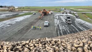 View from the top of a 28 foot high sugar beet pile.