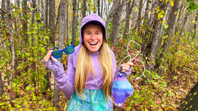 Hiker with inexpensive presents for hikers in her hand.