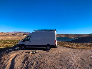 Van camping at Lake Mead in one of the top winter van life locations.