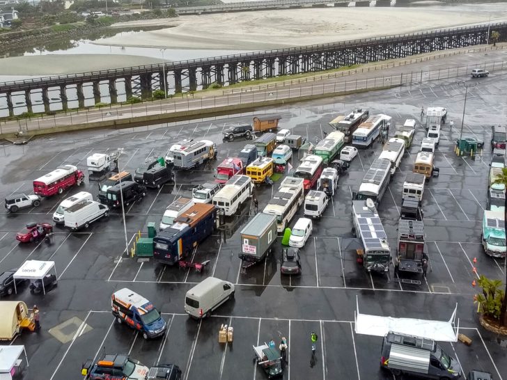 Collection of nomad vehicles parked together to display their different builds to the public