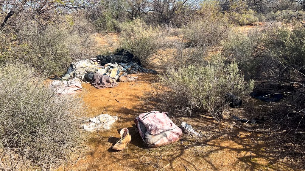 Trash left behind by migrants walking into southern Arizona.
