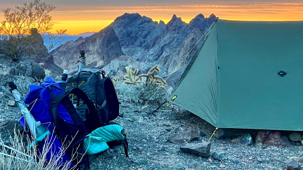 Campsite at sunset on the Desert Winter Thru-Hike