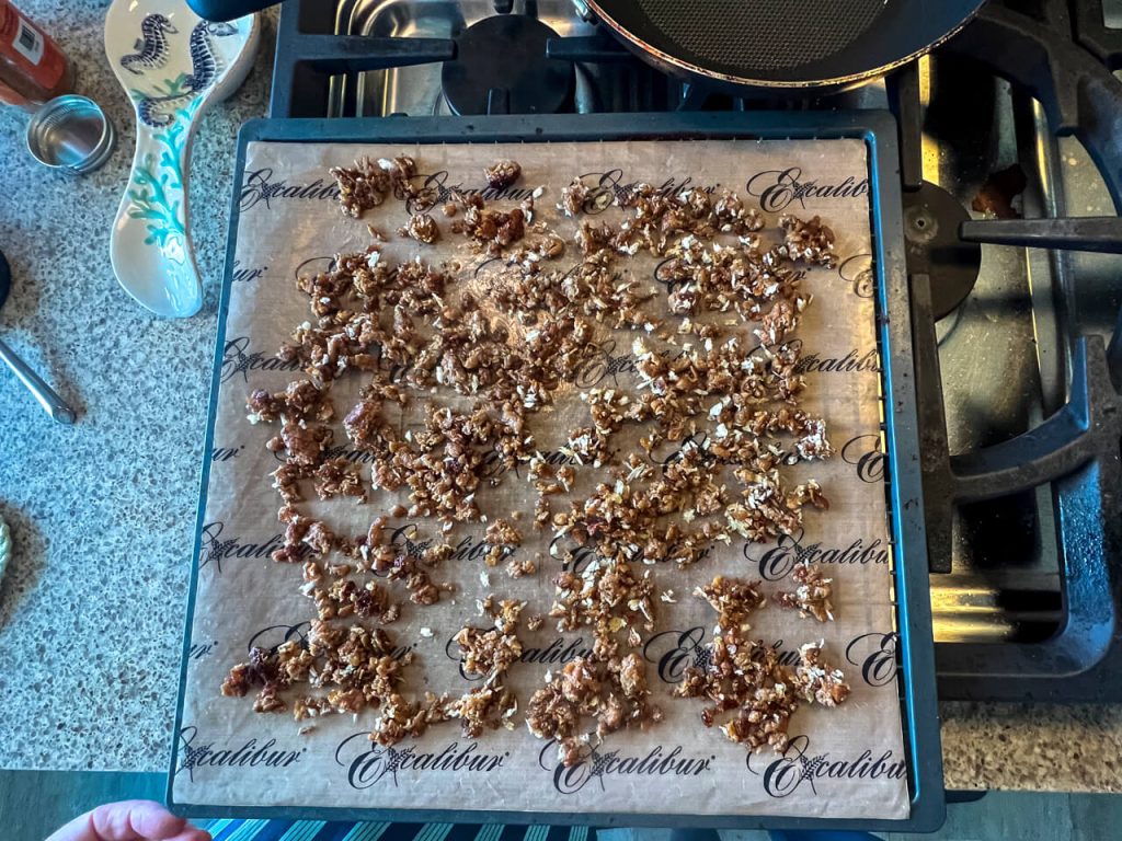 When you dehydrate beyond beef, you need to spread it out over the whole tray.