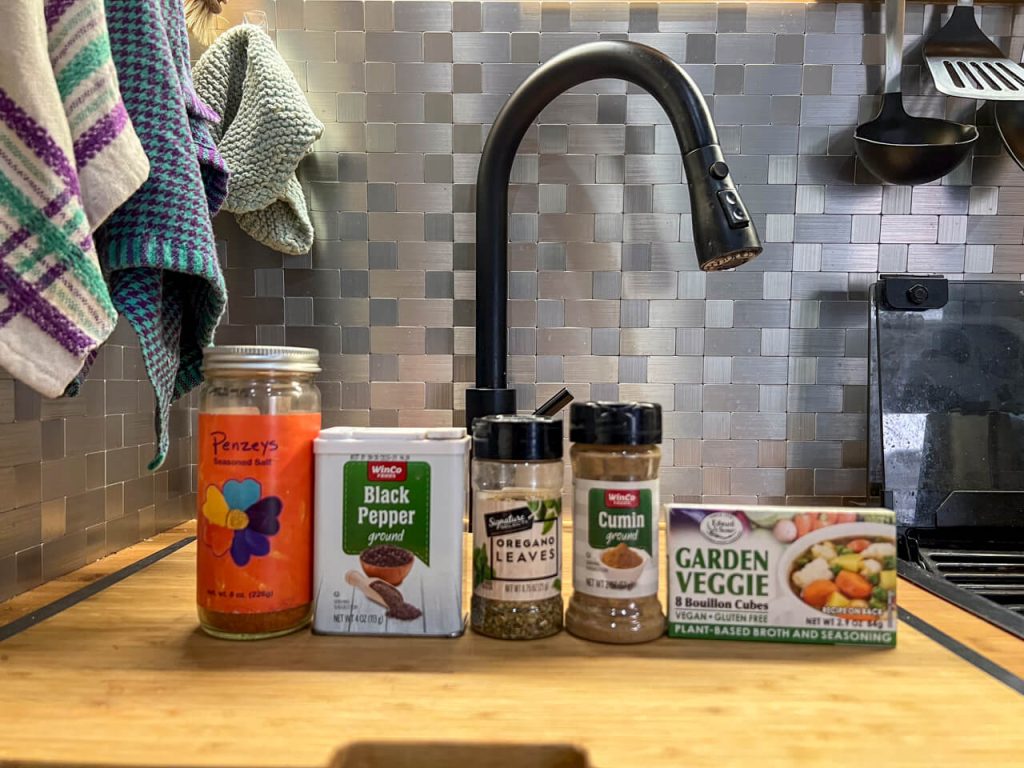 Spices in a line to dehydrate Spanish Rice with great flavor.