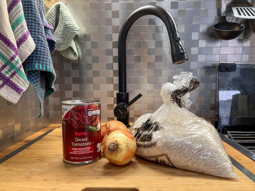 Main ingredients sans spices for Spanish Rice