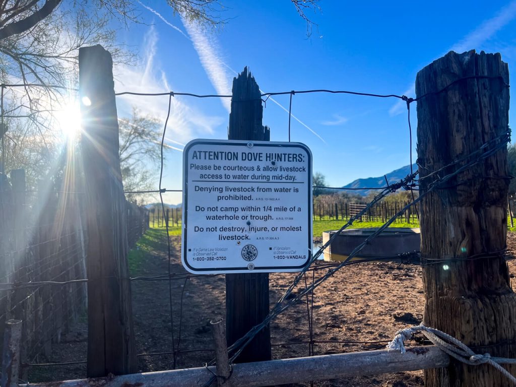 A sign for the behavior etiquette of dove hunters.