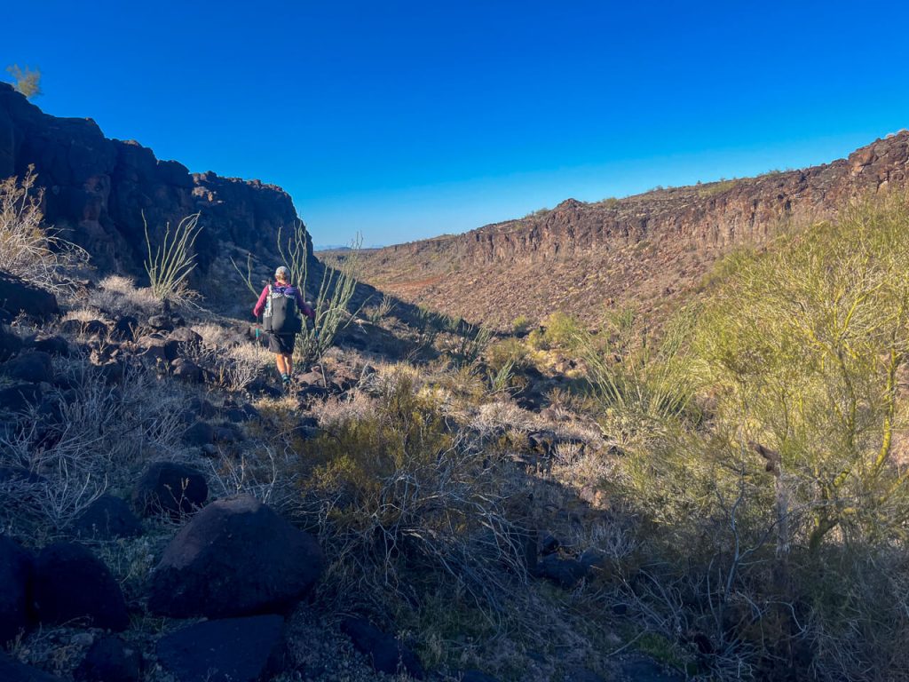 Cross-country in Arizona over lava rock.