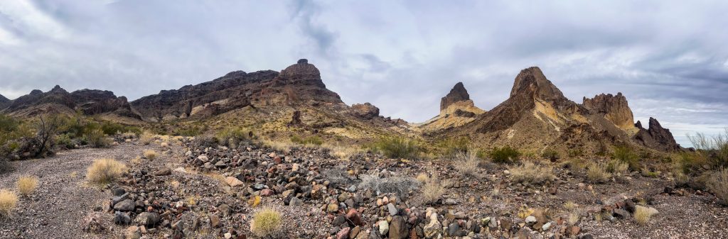 Panorama view of remote desert mountains.