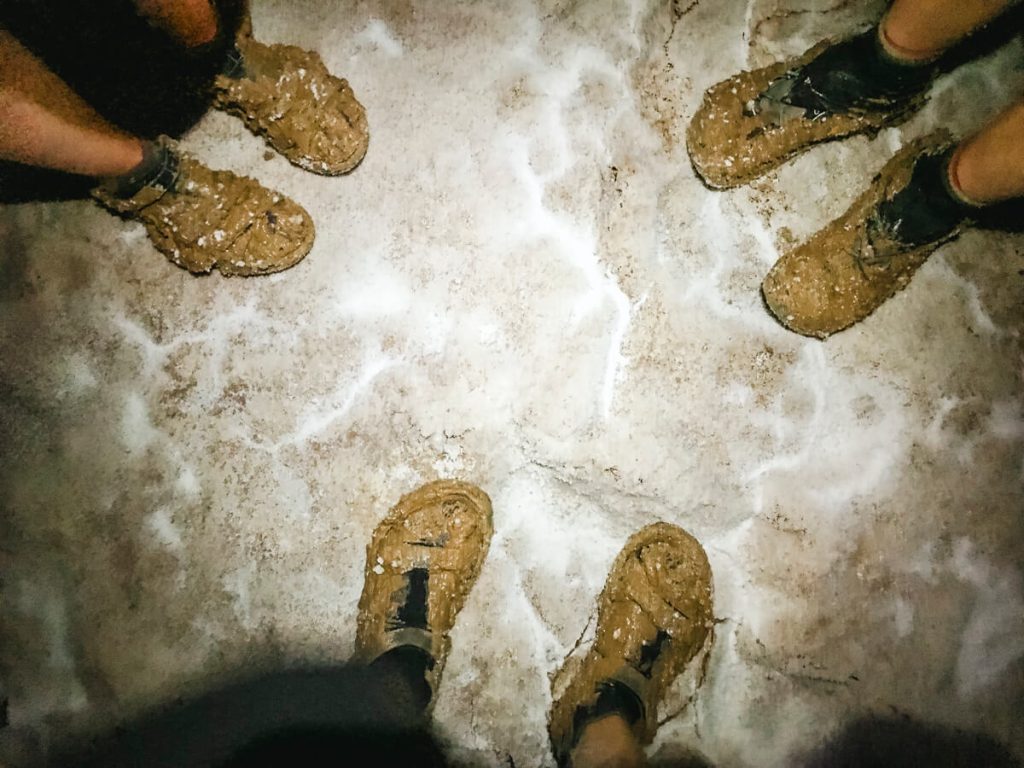 Muddy feet from hiking across Badwater Basin