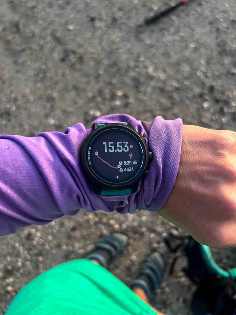 Coros Apex 2 watch showing the end of a hiking day