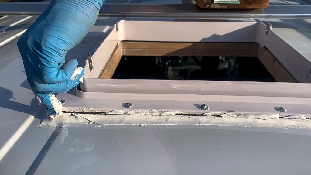 Adding Dicor Lap Sealant around the 3D template and the mounting flange for waterproofing.