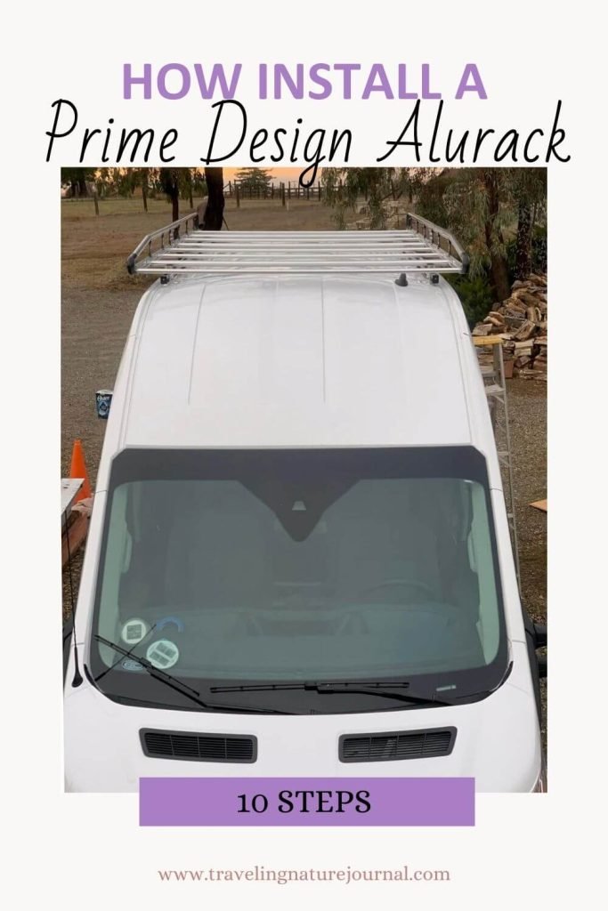 Pin explaining how to install a Prime Design Alurack Roof Rack on a van.