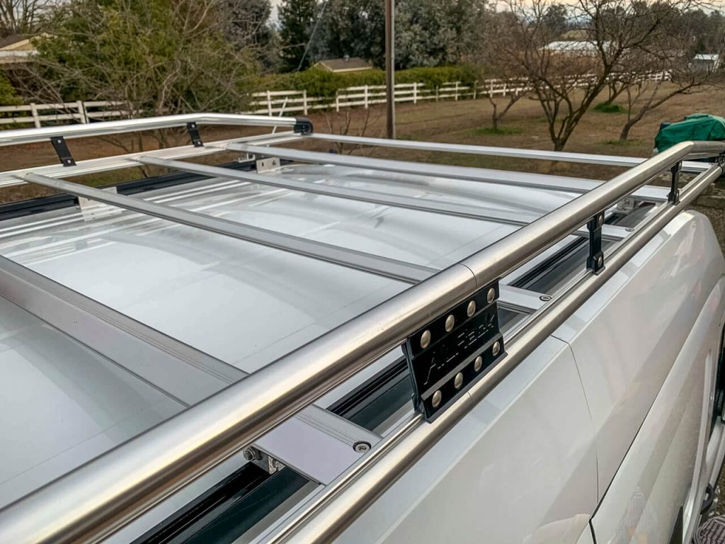 The front of a Prime Design Alurack roof rack.