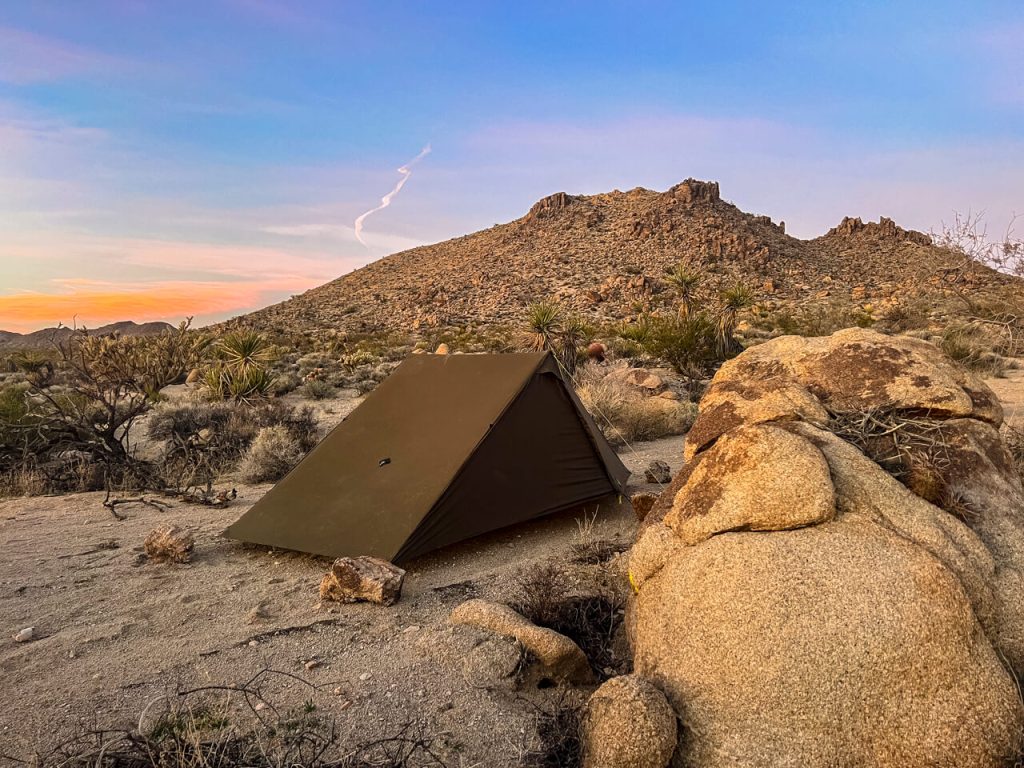 Soft desert sunset at a campsite in southern California.