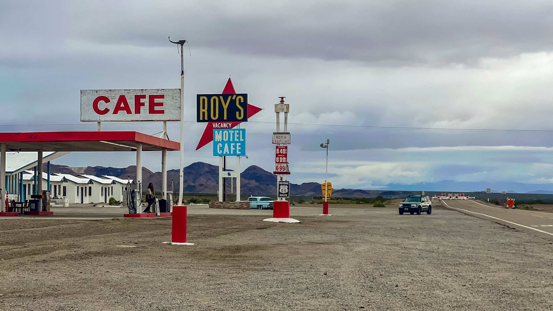 Roy's Motel and Cafe which is actually a gas station on highway 66 in Amboy, California.