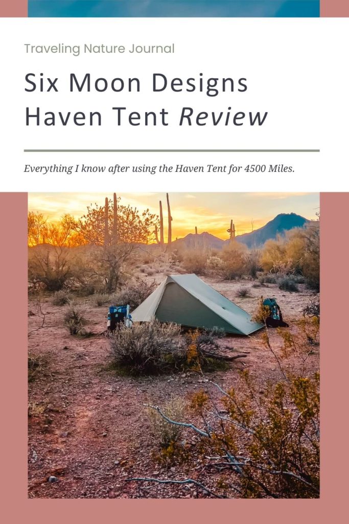 Graphic depicting a sunset campsite photo for a Haven Tent Review.