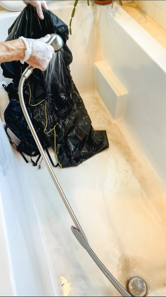 Rinsing the cleaning solution.