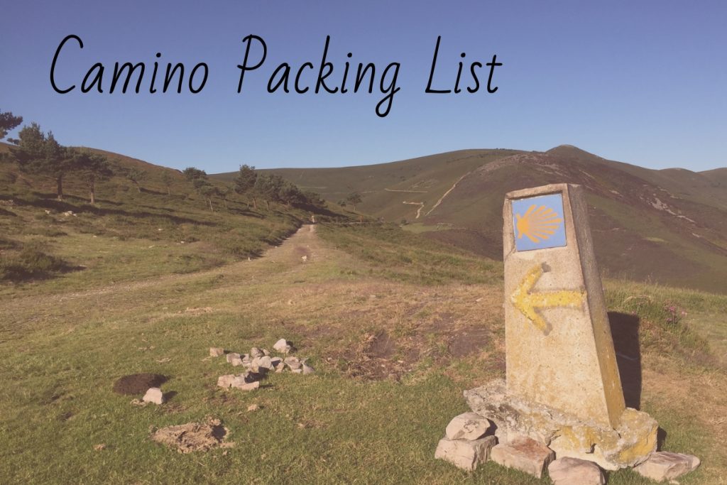 Cover photo of a Camino de Santiago way marker on a ridge.