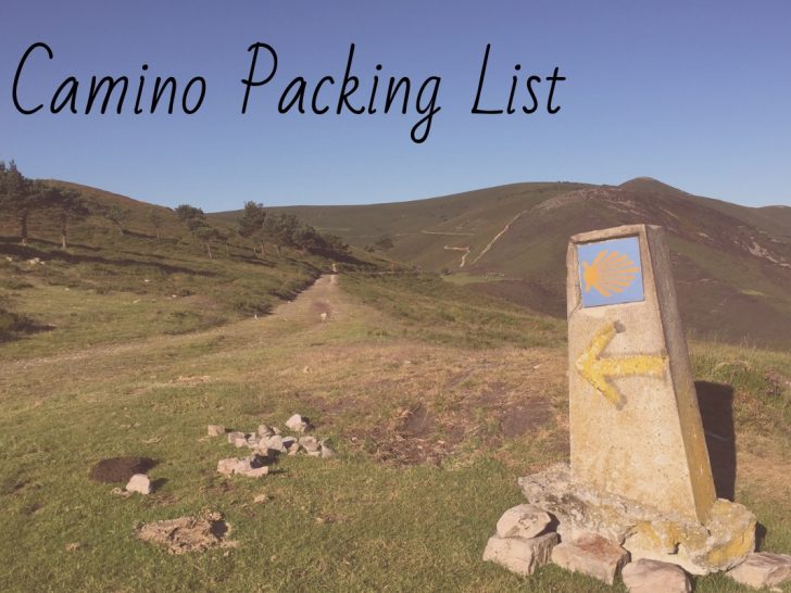 Cover photo of a Camino de Santiago way marker on a ridge.
