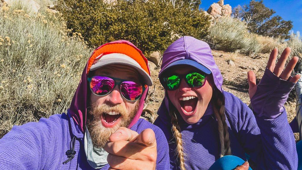 Selfie on the hike of a thru-hiking couple.