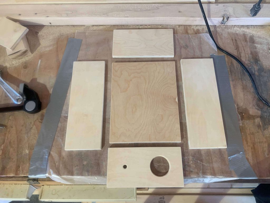 Hidden wall cubby for composting toilet vent hose and electrical to keep them watertight and way from the shower water.