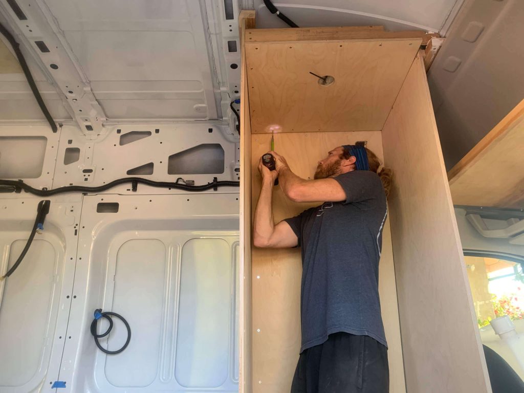 Adding the indoor van shower ceiling.