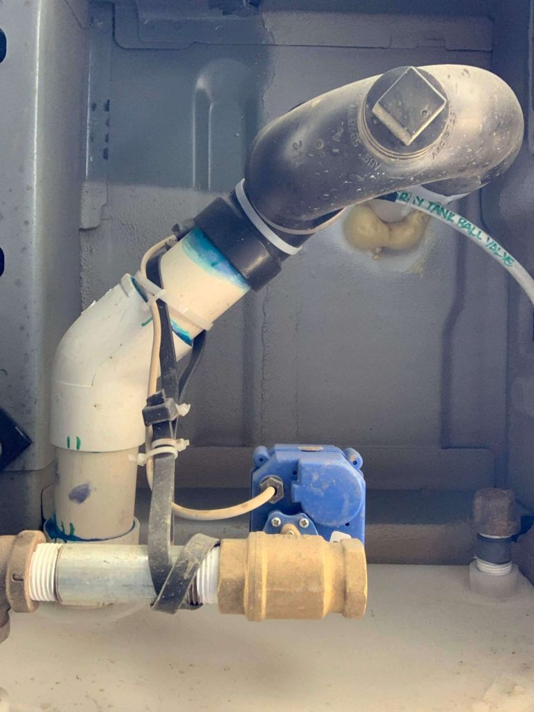 The Gray Tank Plumbing connections.