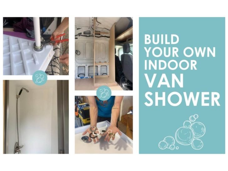 How to build your indoor van shower graphic with four photos of the build process