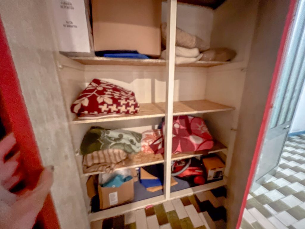 A closet of hardly washed blankets on the Camino.