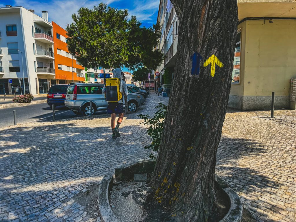 Cobblestone walking on the Portuguese Camino.