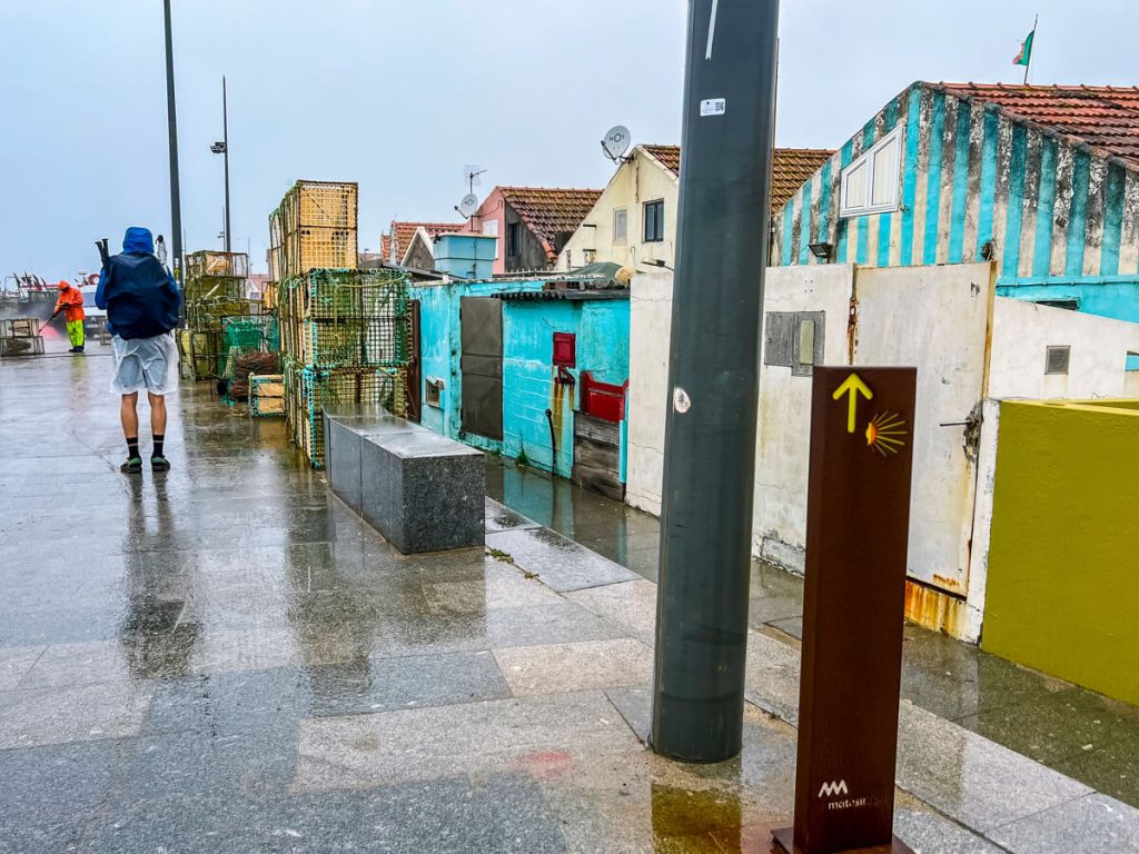 Rainy day on the Portuguese Camino coastal route.