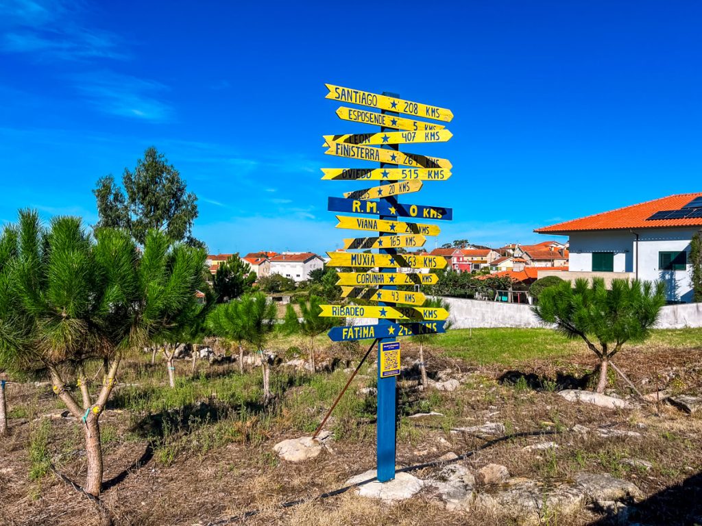 City distance sign post on the Portuguese Camino.
