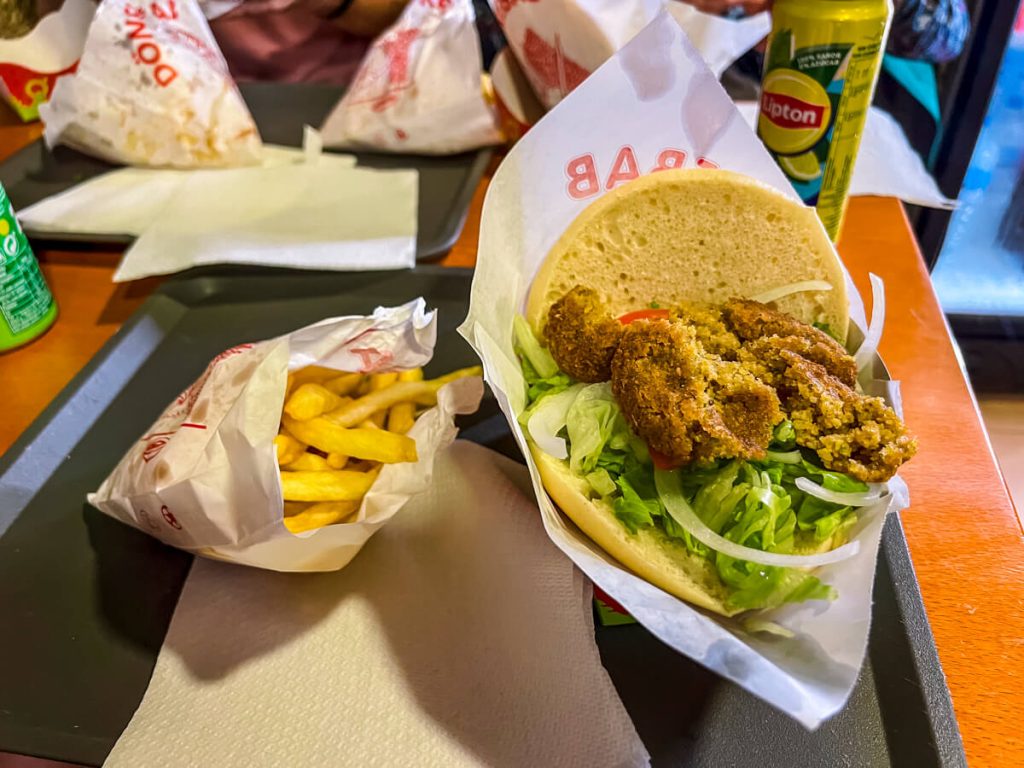 Falafel and fries is always a great way to get plant-based food on the camino as long as you don't get the yogurt sauce!