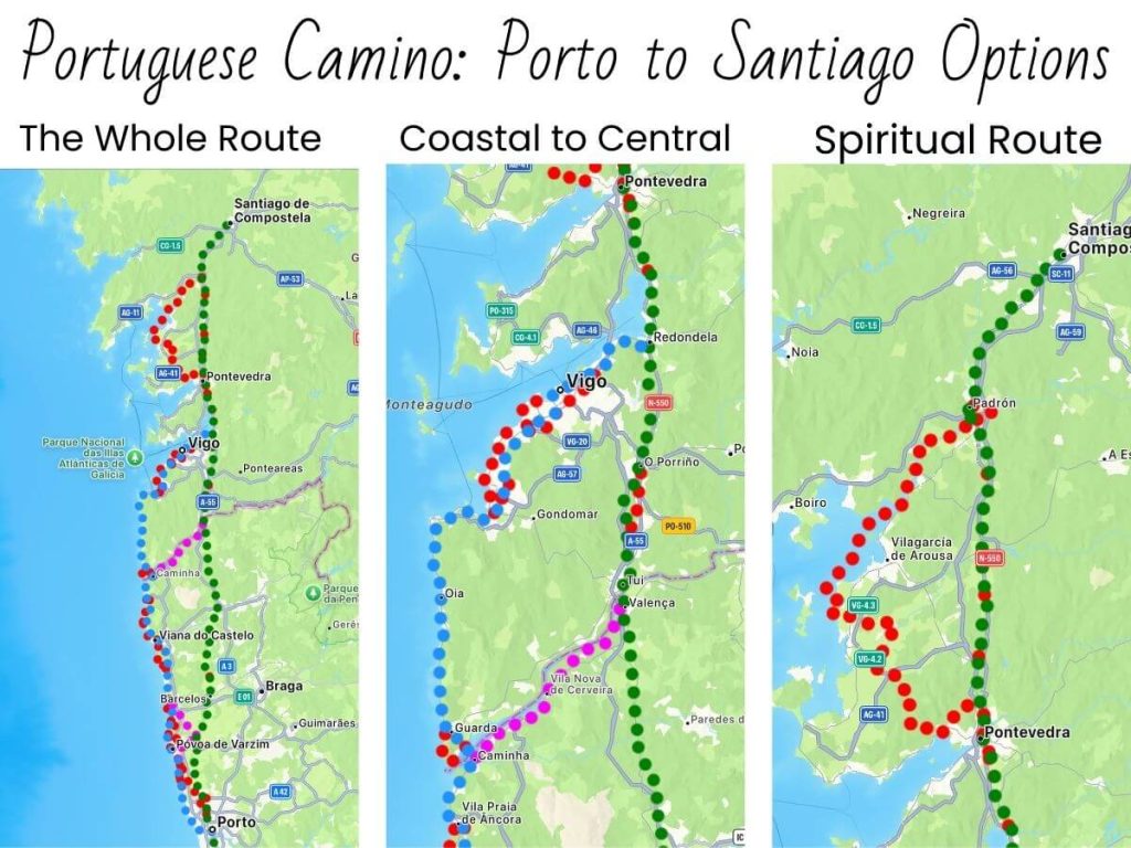 Camino Portugues routes shown in map form.