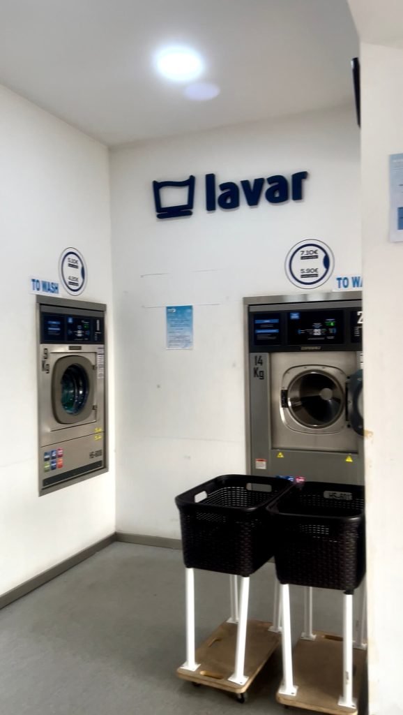 Self-serve laundromat washers on the Portuguese Camino.