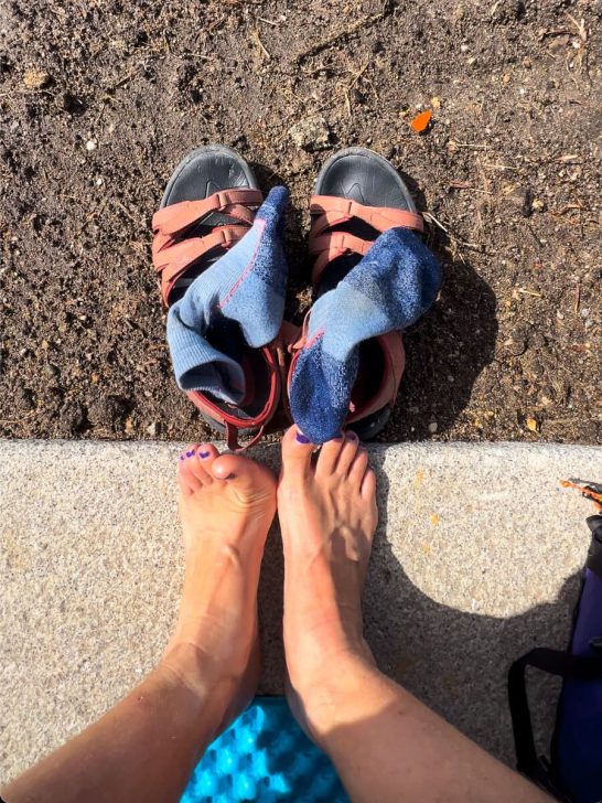 Airing my feet out on the Camino de Santiago.