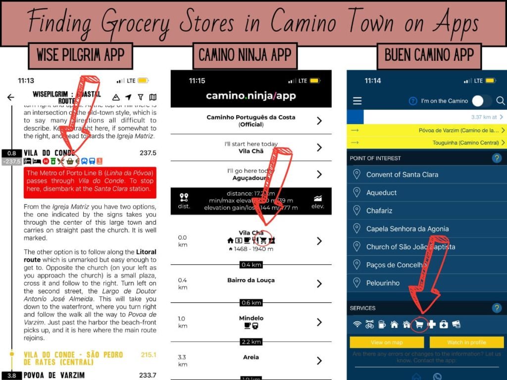 How to find grocery store food on the camino in 3 different apps.
