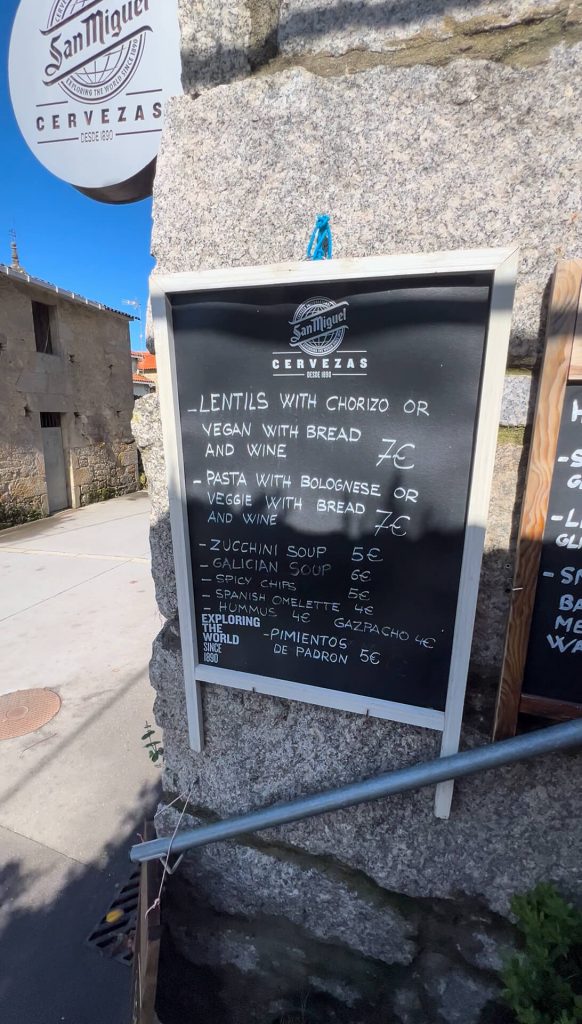 Look at the menus closely to search for plant-based food on the Camino.