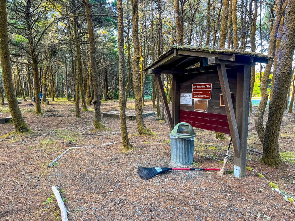 Nehalem Bay State Park Hiker/Biker campsites in a wooded area with tent pads.
