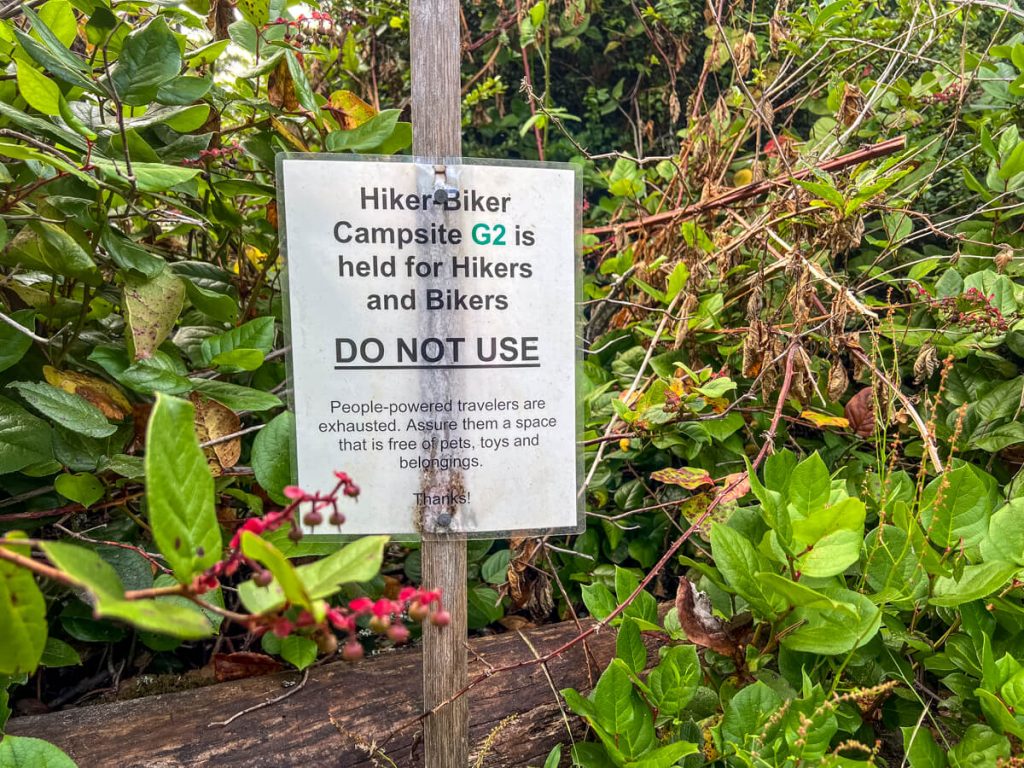 Barview Jetty County Park Hiker Biker campsite sign.