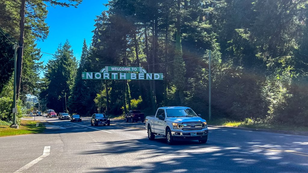 Entering North Bend, Oregon on the bridge.
