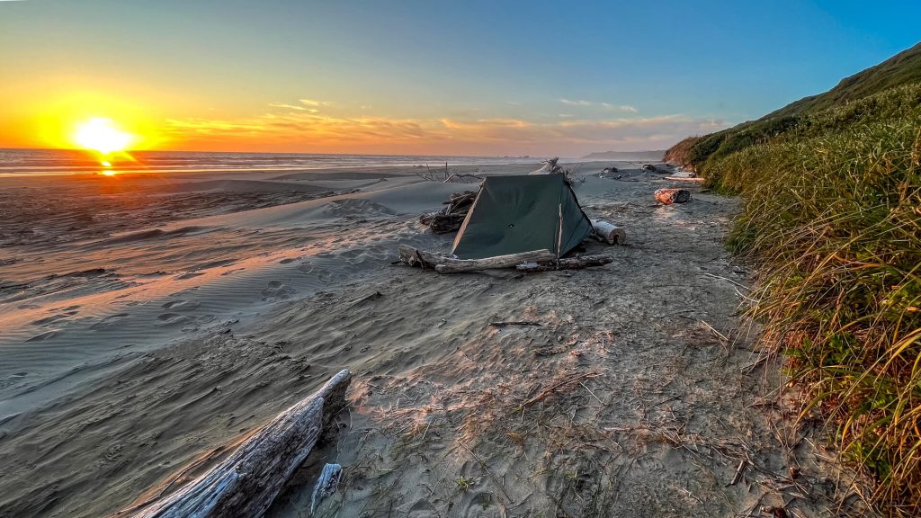 Oregon Coast Trail camping on the beach in between restricted areas.