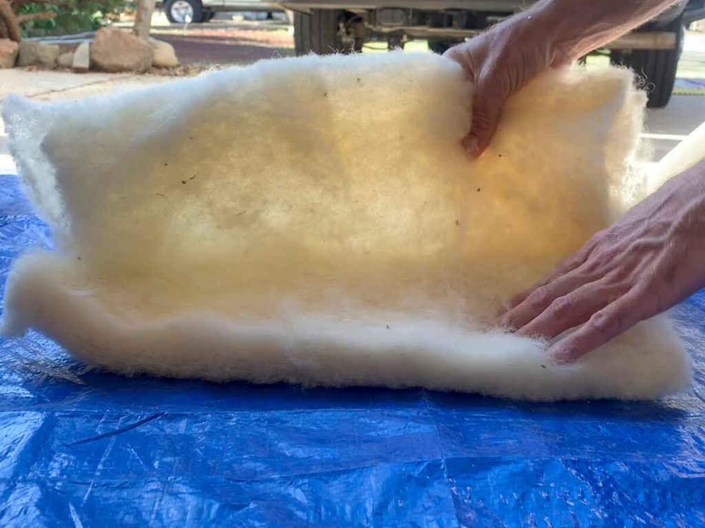 Based on the size of our furring strips, we split the Havelock Wool batt in half so it had some airflow.