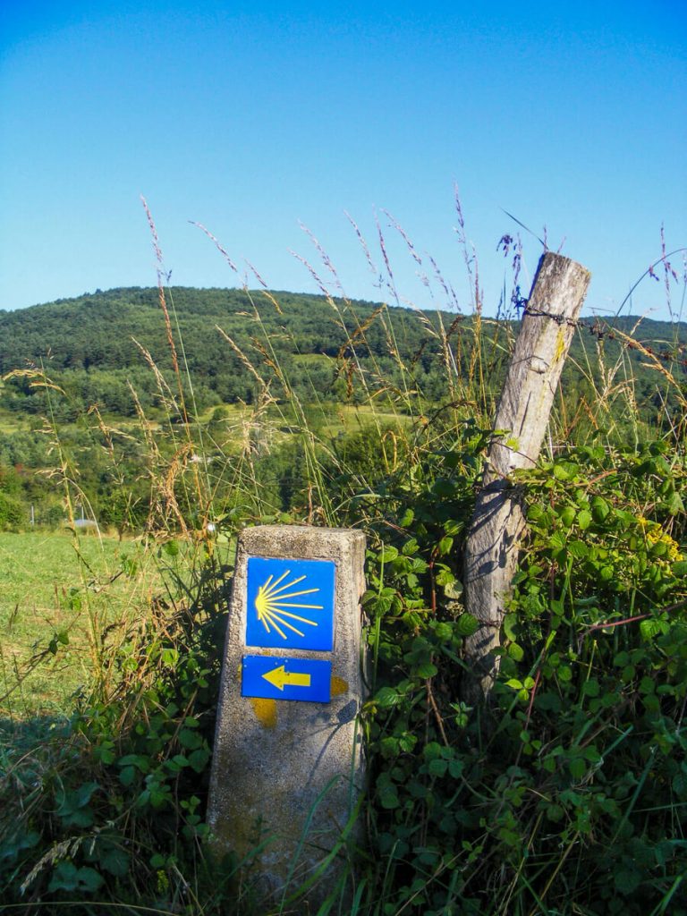 Stone way marker on the Camino.