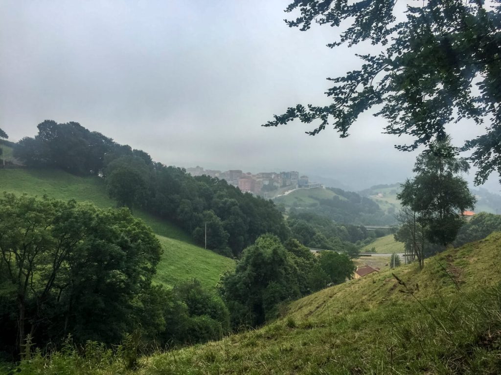 Cloudy, cool morning on the Camino Primitivo in the mountains.