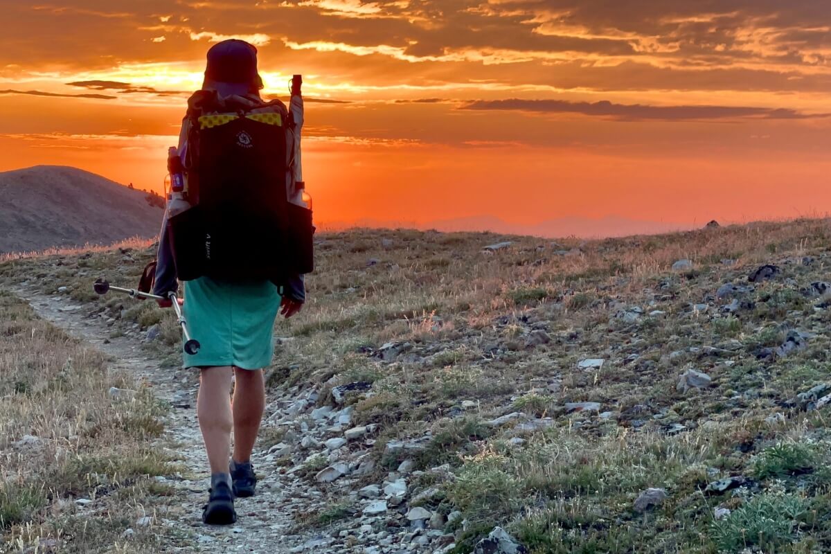 Veggie hiking into the sunset on the Continental Divide Trail (CDT).